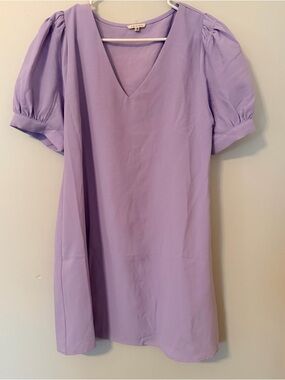 JODIFL Lavender V-Neck Puff Sleeve Mini Dress